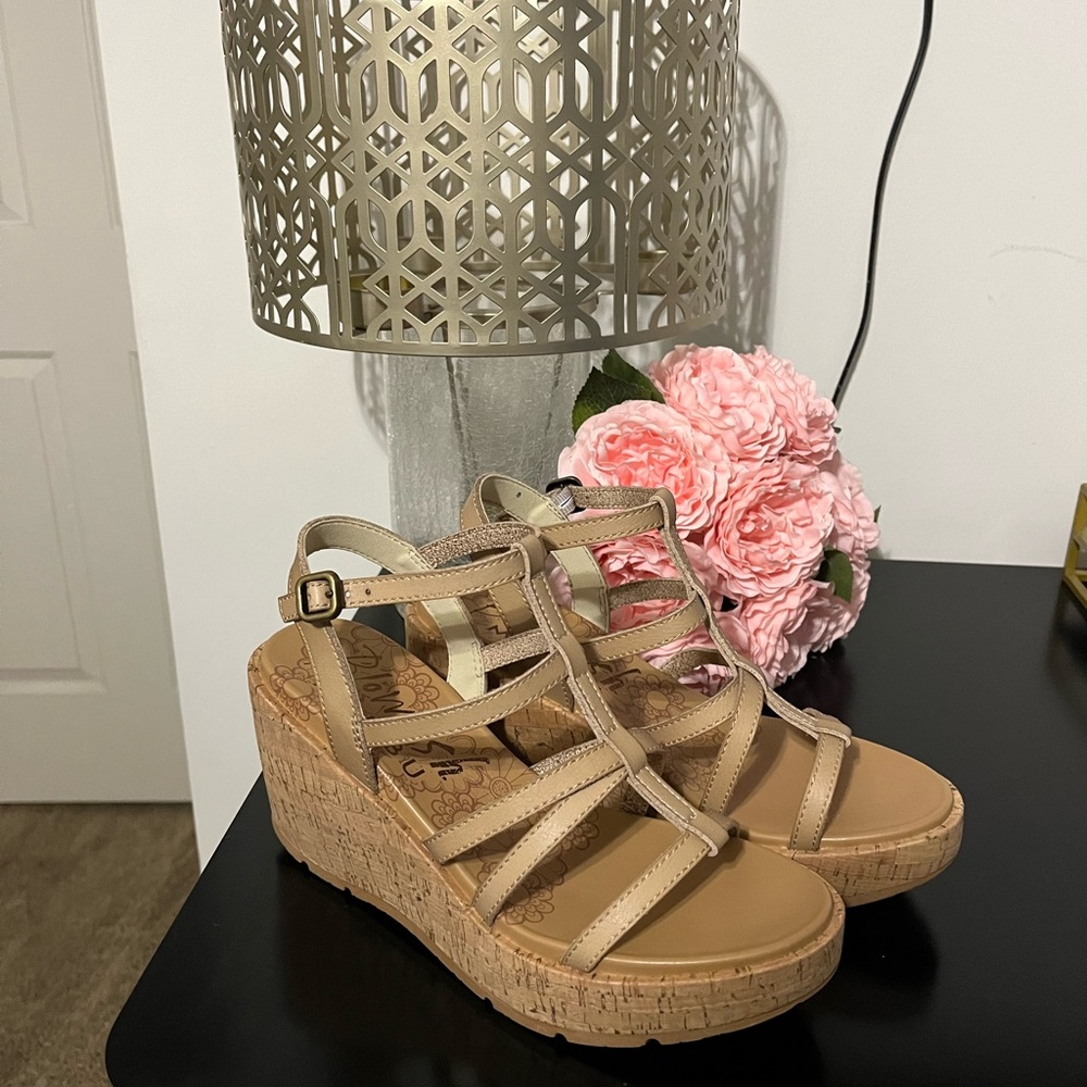 Brand new: Blowfish, nude wedge; size 8. Asking $25.00.